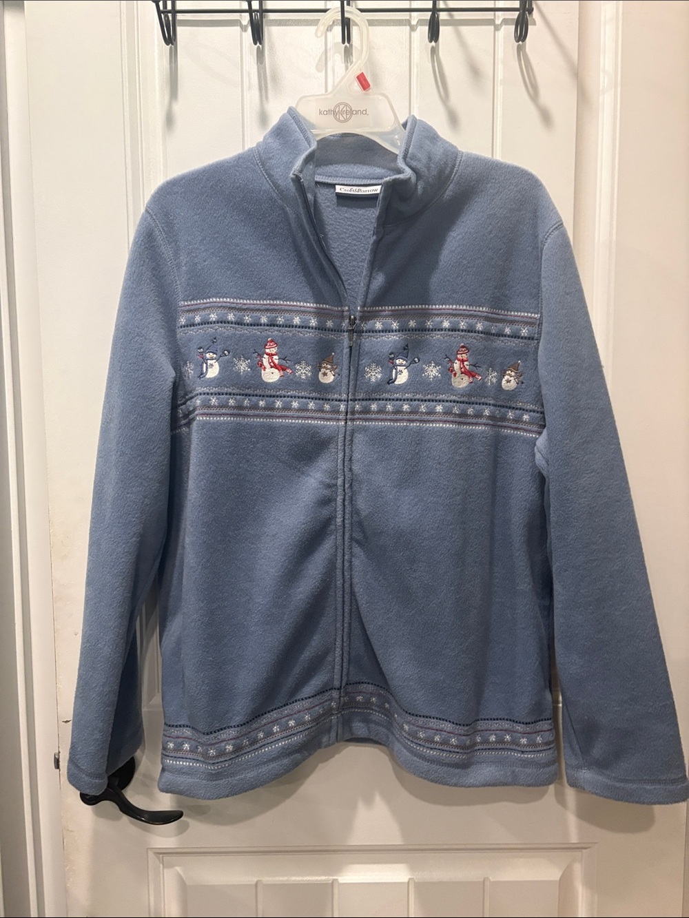 croft & barrow Light Blue Fleece Jacket with Snowman Trim